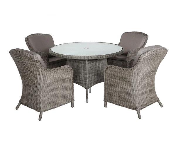 Paris 4 Seater Round Table with Cushions - Synthetic Rattan - H74 x W110 x L110 cm - Grey