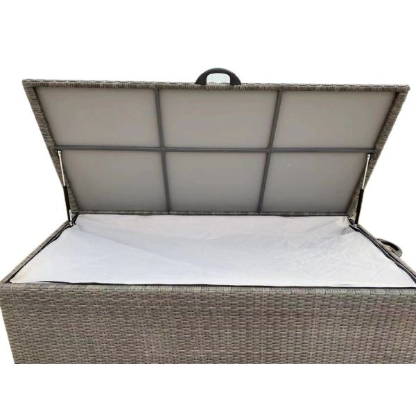 Paris Cushion Storage Box with Gas Lift Top & Inner Cover - Galvanized Steel/Rattan Weave - L76 x W161 x H93 cm - Grey