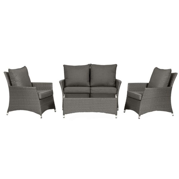 Paris 4 Seater 4 Pc Lounging Coffee Set with Cushions - Synthetic Rattan - Cream