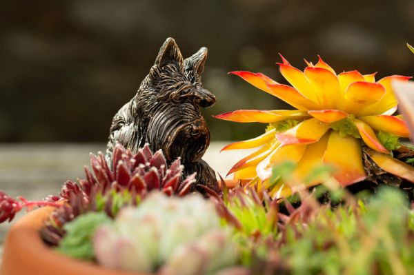 Antique Bronze Coloured Scottish Terrier Pot Buddy Pot Hanger