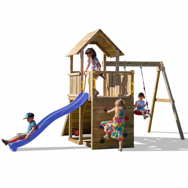 Carol Adventure Peaks Fortress 1 with Blue Slide - Outdoor Play Set - Pressure Treated Wood - L310 x W460 x H282 cm