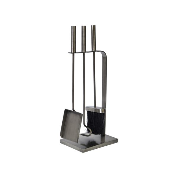 Fireside Companion Set of 3 Piece - Iron - L20.5 x W15 x H50 cm - Pewter