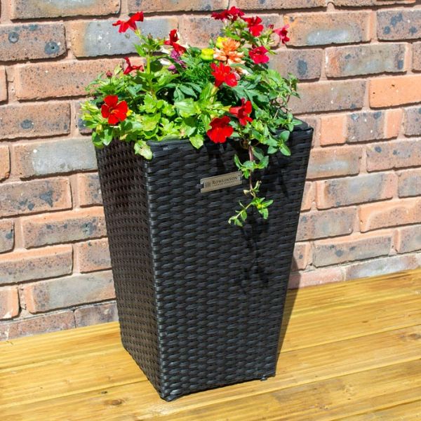 Square Rattan Planter (Pack of 2) - Steel - L32 x W32 x H52 cm - Black 