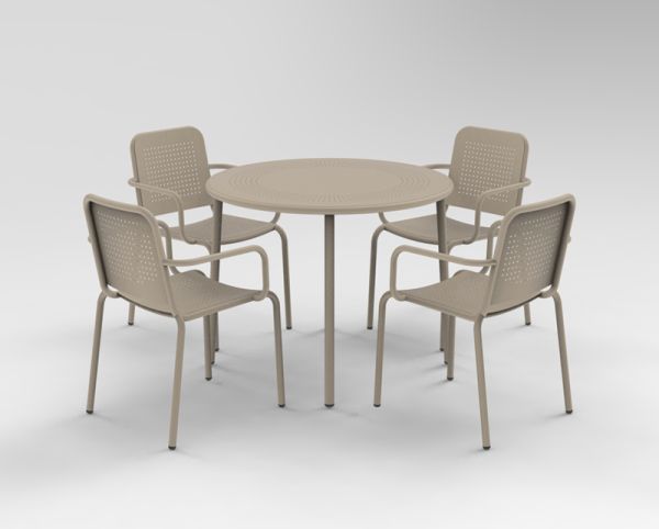 Porto 4 Seater Stacking Round Dining Set - Steel - Champange