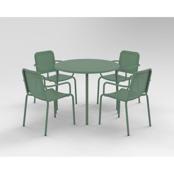 Porto 4 Seater Stacking Round Dining Set - Steel - Olive