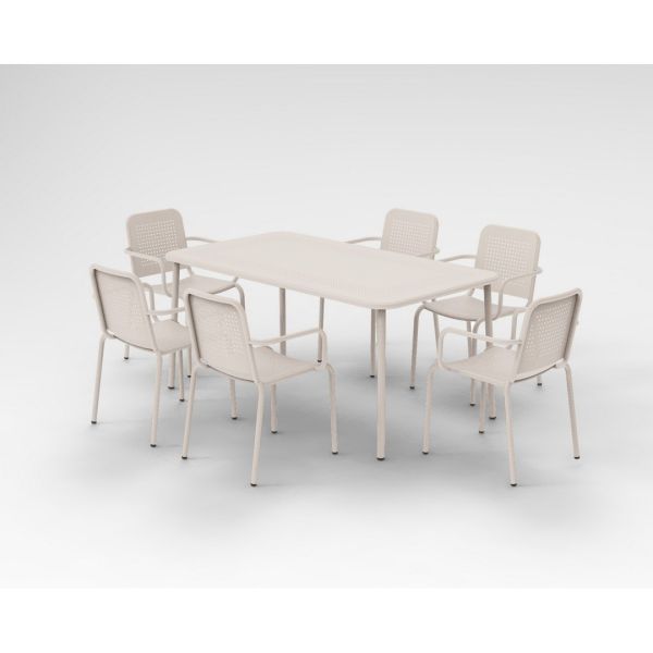 Porto 6 Seater Stacking Rectangular Dining Set - Steel - Champange