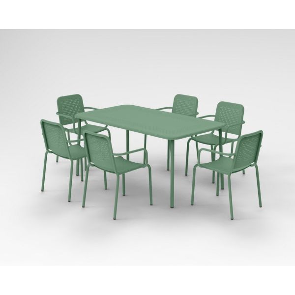 Porto 6 Seater Stacking Rectangular Dining Set - Steel - Olive