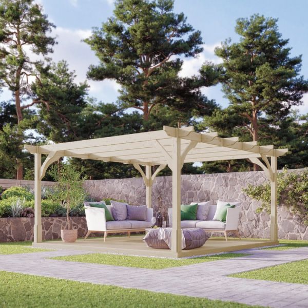 Premium Pergola and Decking Kit - Wood - L300 x W300 x H270 cm - Light Green