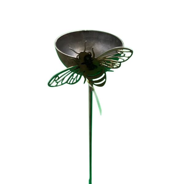 5 Feet Bowl Plant Pin Garden Art with Bee (Pack of 3) - Bare Metal/Ready To Rust