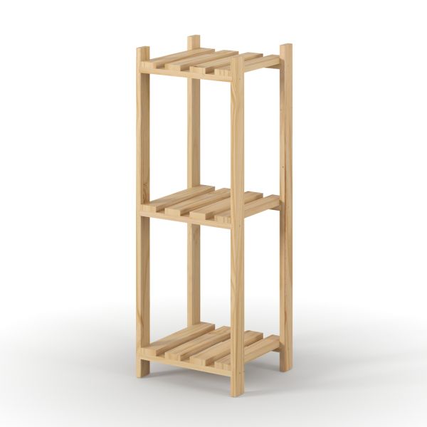 3 Tier Square Shelf Narrow Slatted Storage Unit - Pine - L27 x W29 x H80 cm - Natural Sanded Pine