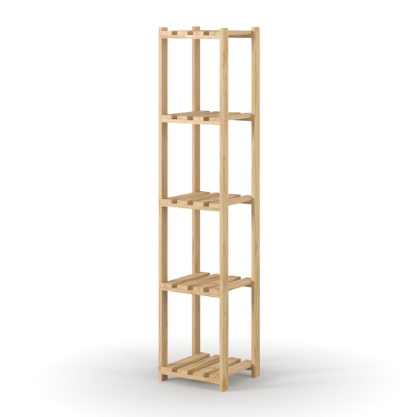 5 Tier Square Shelf Narrow Slatted Storage Unit - Pine - L27 x W29 x H135 cm - Natural Sanded Pine