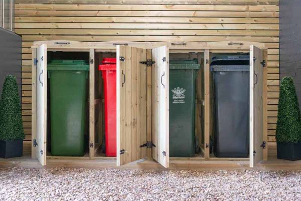 180L Quad Wheelie Bin Store - L80.4 x W284 x H120 cm - Timber