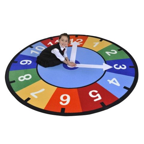 Rainbow Clock Learning Rug - Round