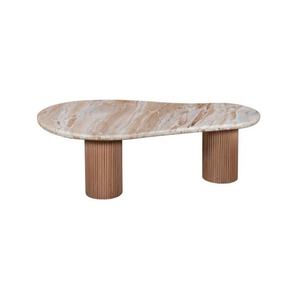 Ashford Pedestal Coffee Table - Natural Marble and Wood - L70 x W120 x H40 cm - Brown