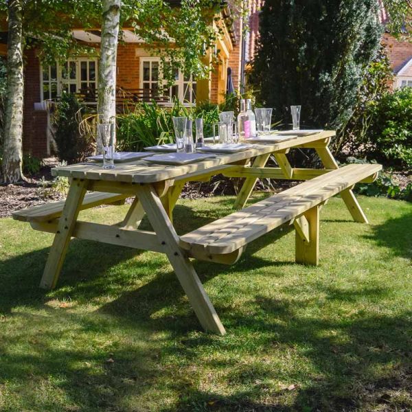 Oakham 8ft Rounded Picnic Table and Bench Set - L244 x W91 x H72 cm - Light Green