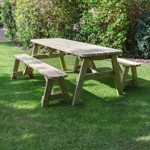 Oakham 7ft Rounded Picnic Table and Bench Set - L213 x W91 x H72 cm - Light Green