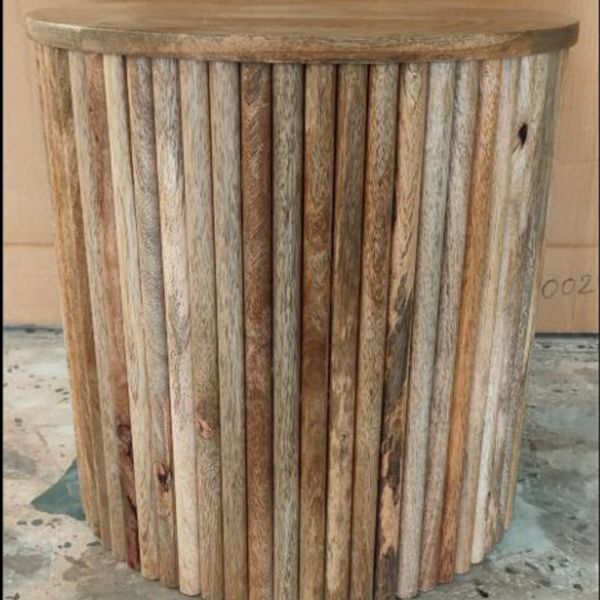 Ribbed Round Side Table - Mango Wood - L40 x W40 x H40 cm - Light Finish