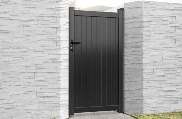 Pedestrian Gate 900x1800mm Black - Vertical Solid Infill and Flat Top