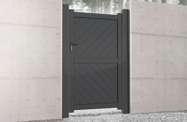 Pedestrian Gate 900x1600mm Grey - Diagonal Solid Infill and Flat Top