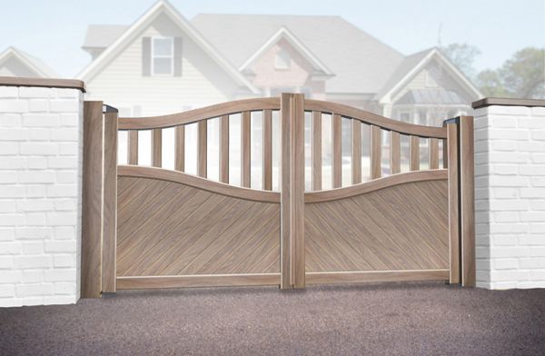 Double Swing Gate 3250x1600mm Wood - Diagonal Solid Infill and Bell-Curved Top