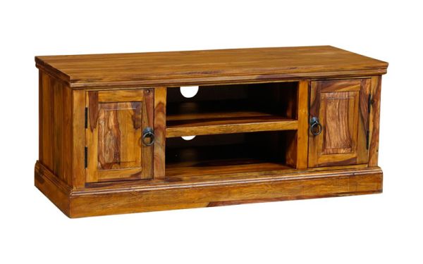 Ganga Medium Plazma TV Cabinet - Sheesham Wood - L45 x W125 x H45 cm - Honey Dark Finish