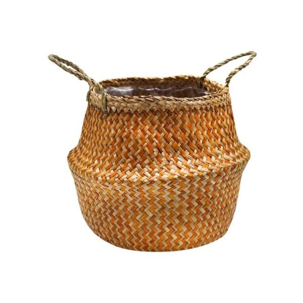 Seagrass Chevron Lined Medium Basket - Seagrass - L35 x W35 x H30 cm - Amber