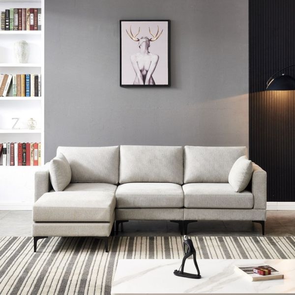 ANEK 3 Seater Sofa with Ottoman - L235 x W80 x H81 cm - Grey