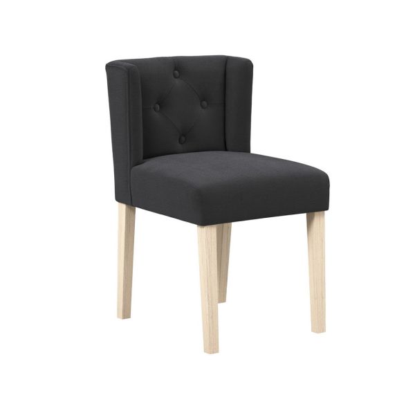 Shay Winged Indoor Dining Chair without Arms - Linen Blend/Rubber Wood - L57 x W49 x H79 cm - Anthracite/Blonde - Partially Assembled