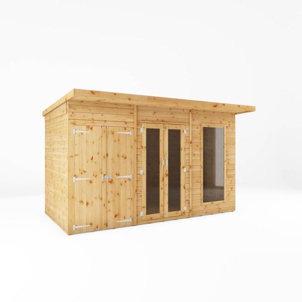 12 x 6 Feet Maine Pent Summerhouse with Side Shed - Timber - L233.1 x W361.5 x H217 cm - Brown