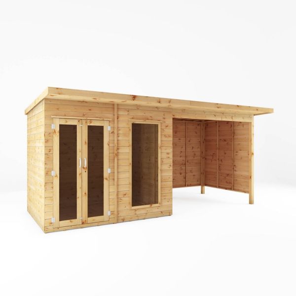 16 x 6 Feet Maine Pent Summerhouse with Patio Area - Wood/Glass - L233.1 x W476.2 x H217 cm