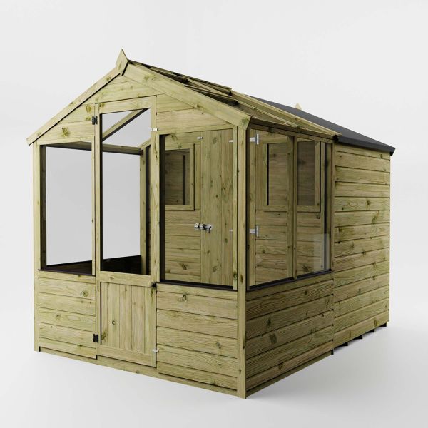 8 x 6 Feet Traditional Apex Greenhouse/Shed Combo - Timber - L245.8 x W201 x H205.8 cm - Brown
