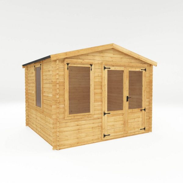 3.3 x 3 m Apex Log Cabin - 19 mm - Timber - L302.4 x W344.5 x H264.1 cm - Brown