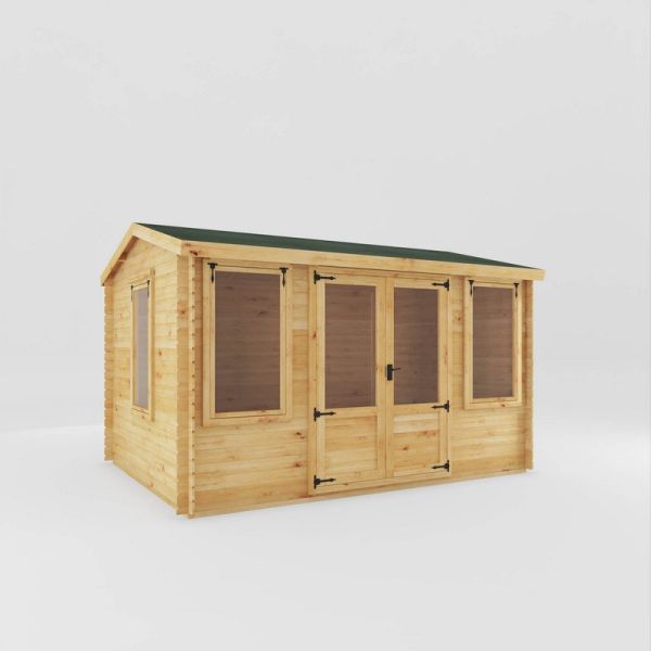 4 x 3 m Reverse Apex Log Cabin - 19 mm - Timber - L313.3 x W402.8 x H259.5 cm - Brown