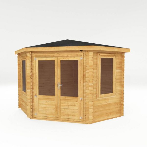 3 x 3 m Corner Cabin - 44 mm - Timber - L316 x W310 x H274.4 cm - Brown
