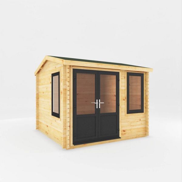 3 x 3 m Home Office Elite Log Cabin with UPVC Windows and Doors - 44 mm - Timber - L314.3 x W303.2 x H260 cm - Brown