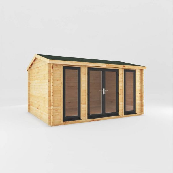 4.5 x 3.5 m Home Office Studio Log Cabin with UPVC Windows and Doors - 44 mm - Timber - L365.1 x W453.6 x H266.3 cm - Brown