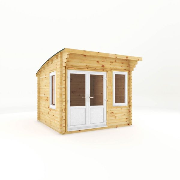 3 x 3 m Curved Roof Log Cabin - 44 mm - White UPVC Windows and Door - Wood/Glass - L348.7 x W306 x H260 cm