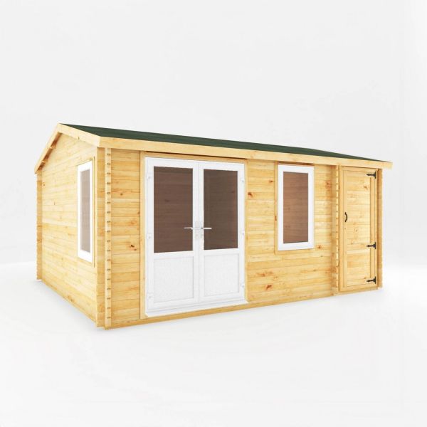 5.1 x 4 m Home Office Elite Log Cabin - 44 mm - White UPVC Windows and Door - Wood/Glass - L414 x W516.9 x H272.5 cm