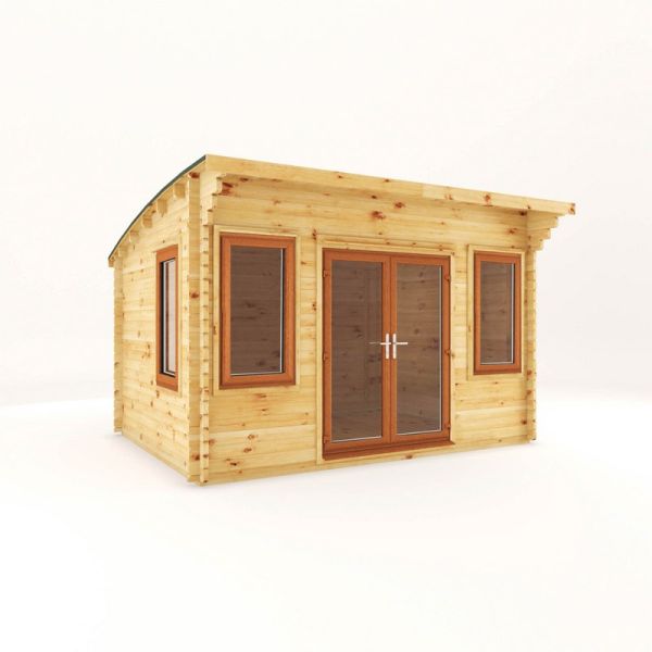 4 x 3 m Curved Roof Log Cabin with Oak UPVC Windows and Doors - 44 mm - Timber - L348.6 x W406.4 x H260 cm - Brown