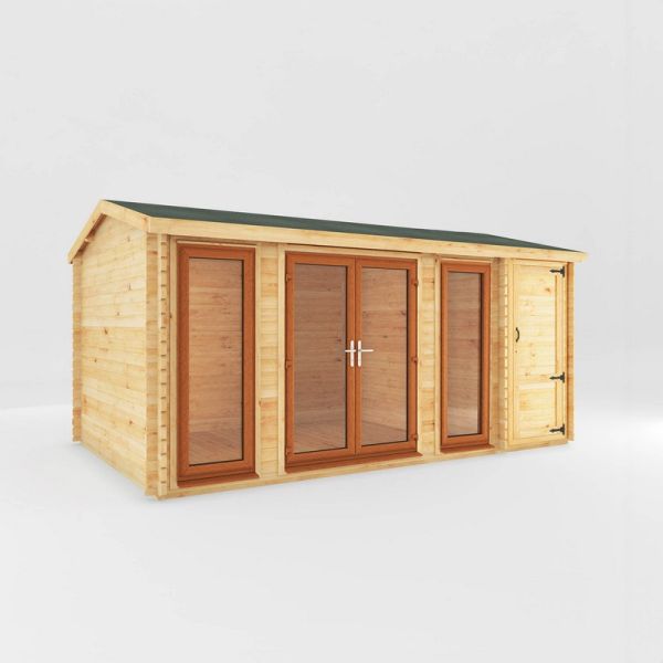 5.1 x 3 m Home Office Studio with Side Shed with UPVC Windows and Doors - 44 mm - Timber - L313.3 x W515.5 x H259.5 cm - Brown