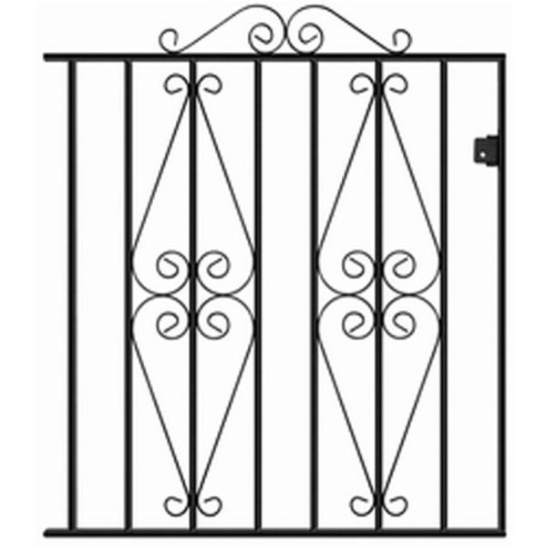 Stirling Scroll Low Flat Top Single Gate - Solid Steel - Fits Gap of 1220 mm x 914 mm High - Electro Galv./Black Powder Coated