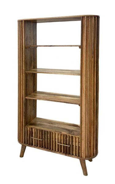 Slated Bookcase - Mango Wood - L35 x W107 x H175 cm - Mango Light Finish - Assembly Required