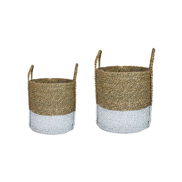 Log & Kindling Basket (Set of 2) - Seagrass - White