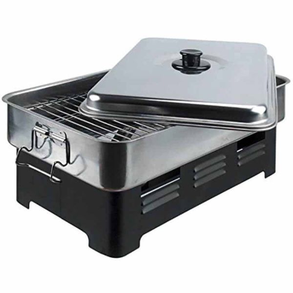 Outdoor Portable Fish Smoker Oven - L22 x W42 x H11 cm - Silver/Black