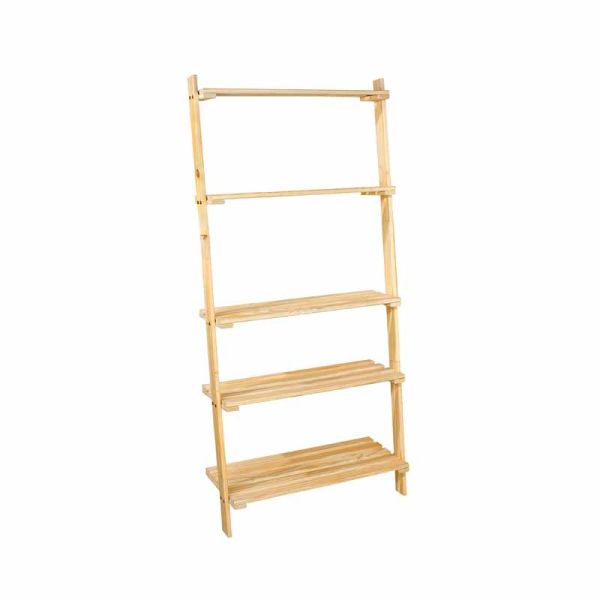 Ladder Design Shelf Unit with Slatted Shelves - W60 x D35 x H180 cm