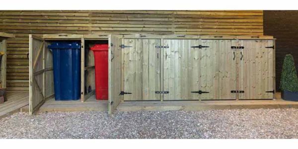 Chatburn Sextet Wheelie Bin Store - Timber - L97 x W423.2 x H125 cm - Fits 6 x 360L Wheelie Bins
