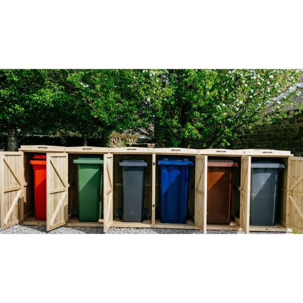 Chatburn Sextet Wheelie Bin Store - Timber - L80.4 x W423.2 x H120 cm - Fits 6 x 180L or 6 x 240L Wheelie Bins