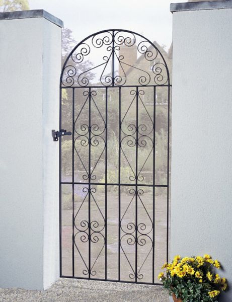 Stirling Scroll Tall Bow Top Single Gate - Solid Steel - Fits Gap of 914 mm x 1830 mm High - Electro Galv./Black Powder Coated