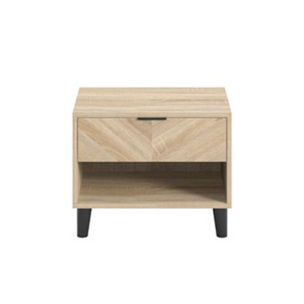 Stockholm Chevron 1 Drawer Bedside Cabinet - Engineered Wood - L39 x W50 x H40 cm - Sonoma Oak/Black Matte