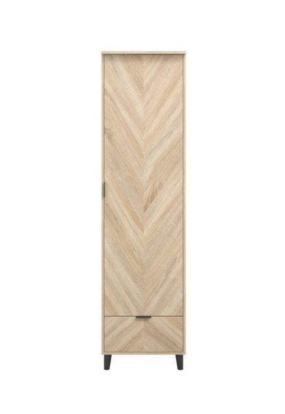 Stockholm Chevron 1 Door Wardrobe - Engineered Wood - L58 x W50 x H190 cm - Sonoma Oak/Black Matte